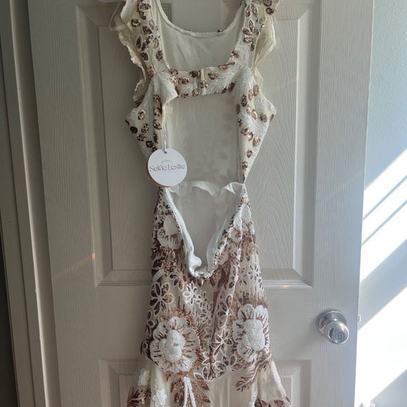 Jackie Pinafore Gold and White Sequined Dress (size small) - Picture 4 of 5